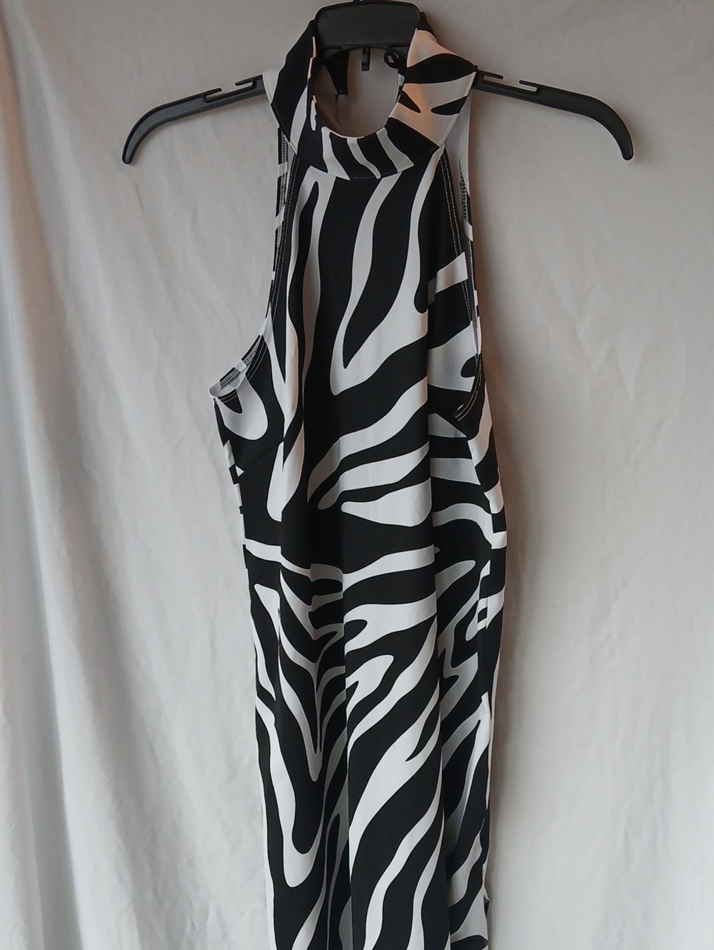 One-Shoulder Zebra Print Maxi Dress in Black & White